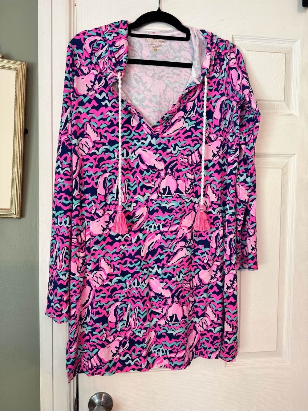 Lilly Pulitzer Pink Navy & Teal Flamingo Hooded Tunic